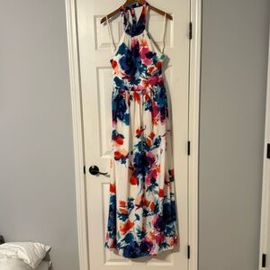 Eliza J Watercolor Floral Print Halter Maxi